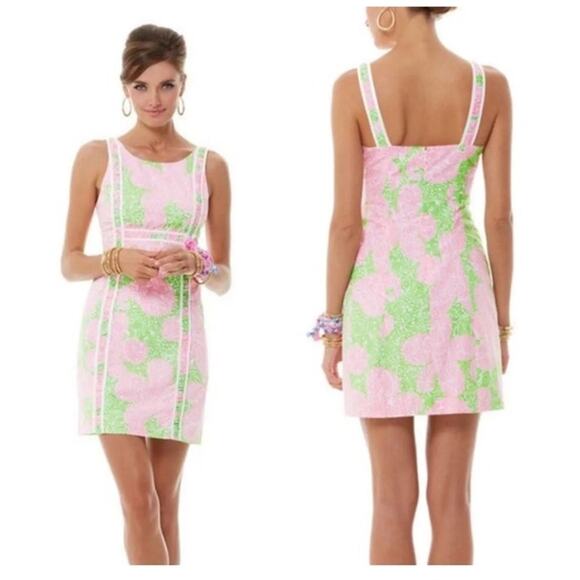 Lilly Pulitzer Limeade Cheat Ya Fryer Shift All Cotton pink, green Dress size 00 - Picture 1 of 14